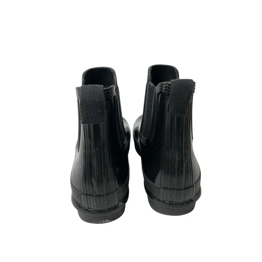 Hunter Womens Original Gloss Black Round Toe Slip On Flats Chelsea Ankle Boots 7